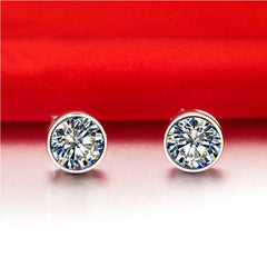 4 TCW Round Cut Diamond Stud Earrings For Women, Bezel Earrings, Christmas Gifts, Push Back Earrings