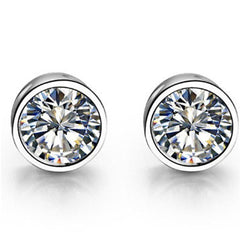 4 TCW Round Cut Diamond Stud Earrings For Women, Bezel Earrings, Christmas Gifts, Push Back Earrings