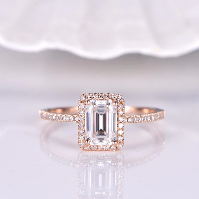 1.5 Carat Emerald Cut Diamond Engagement Ring for Women, Wedding Ring, Christmas Gifts
