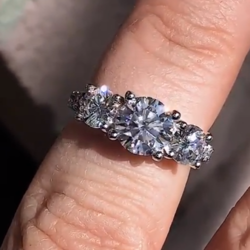 1.5 Carat Round Cut CVD Lab Grown Diamond Engagement Ring for Women Three Stone Ring, Anniversary Gifts, Wedding Ring