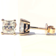 4 TCW Princess Cut Diamond Stud Earrings For Women, Wedding Earrings, Engagement Earrings, Christmas Gifts, Screw Back Erarings