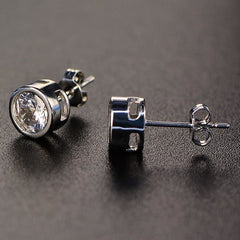 3 TCW Round Cut Diamond Stud Earrings For Women, Wedding Earrings, Christmas Gifts, Bezel Earrings