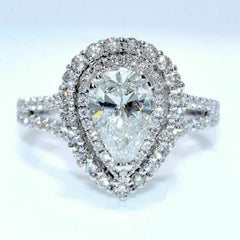 1.5 Carat Pear Cut Diamond Engagement Ring for Women, Halo Ring Set Wedding Ring