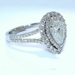 1.5 Carat Pear Cut Diamond Engagement Ring for Women, Halo Ring Set Wedding Ring
