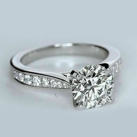 2.5 Carat Round Cut CVD Lab Grown Diamond Engagement Ring for Women, Solitaire Accents Anniversary Gifts, Wedding Ring