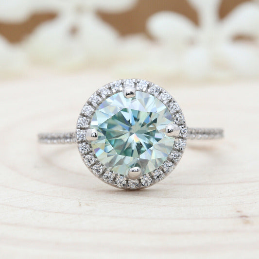 2.5 Carat Blue Round Cut Diamond Engagement Ring for Women Ring, Halo Ring Set, Wedding Ring, Anniversary Gifts For Her