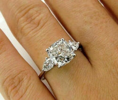 2.5 Carat Cushion Cut Diamond Engagement Ring for Women, Wedding Ring, Three Stone Ring