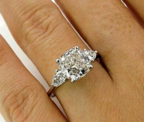 2.5 Carat Cushion Cut Diamond Engagement Ring for Women, Wedding Ring, Three Stone Ring