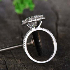 3 Carat Emerald Cut Diamond Engagement Ring For Women, Halo Ring, Wedding Ring