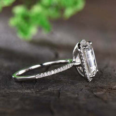 3 Carat Emerald Cut Diamond Engagement Ring For Women, Halo Ring, Wedding Ring