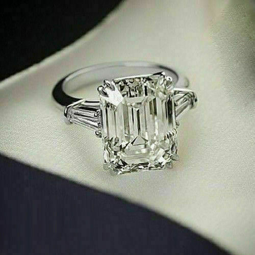 3 Carat Emerald Cut Diamond Engagement Ring for Women, Three Stone Ring, Wedding Ring