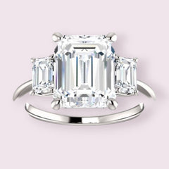 3 Carat Emerald Ring, CVD Lab Grown Diamond Engagement Ring for Women, Three Stone Ring, Handmade Ring, Wedding Ring, Christmas Gifts