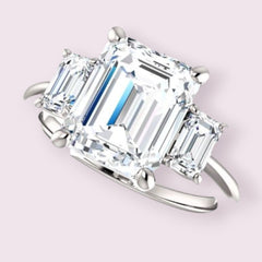 3 Carat Emerald Ring, CVD Lab Grown Diamond Engagement Ring for Women, Three Stone Ring, Handmade Ring, Wedding Ring, Christmas Gifts