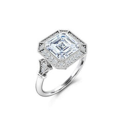 2 Carat Asscher Cut Diamond Engagement Ring for Women, Wedding Ring, Halo Ring, Christmas Gifts
