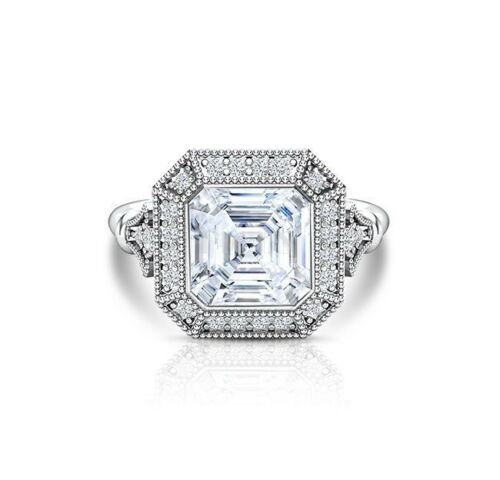 2 Carat Asscher Cut Diamond Engagement Ring for Women, Wedding Ring, Halo Ring, Christmas Gifts