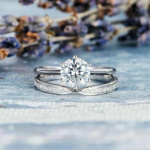 1.5 Carat Round Cut CVD Lab Grown Diamond Bridal Set Wedding Ring For Her, Engagement Ring, Christmas Gifts