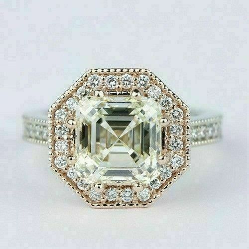 2.5 Carat Off White Asscher Cut Diamond Engagement Ring For Women, Wedding Ring