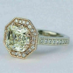 2.5 Carat Off White Asscher Cut Diamond Engagement Ring For Women, Wedding Ring