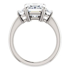 3 Carat Emerald Ring, CVD Lab Grown Diamond Engagement Ring for Women, Three Stone Ring, Handmade Ring, Wedding Ring, Christmas Gifts