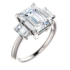 3 Carat Emerald Ring, CVD Lab Grown Diamond Engagement Ring for Women, Three Stone Ring, Handmade Ring, Wedding Ring, Christmas Gifts