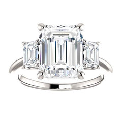 3 Carat Emerald Ring, CVD Lab Grown Diamond Engagement Ring for Women, Three Stone Ring, Handmade Ring, Wedding Ring, Christmas Gifts