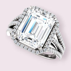 4 Carat Emerald Ring, CVD Lab Grown Diamond Ring, Halo Engagement Ring for Women, Christmas Gifts, Wedding Ring, Anniversary Gifts