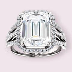 4 Carat Emerald Ring, CVD Lab Grown Diamond Ring, Halo Engagement Ring for Women, Christmas Gifts, Wedding Ring, Anniversary Gifts