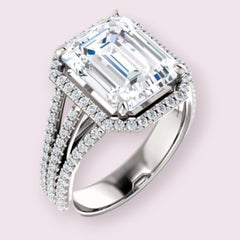 4 Carat Emerald Ring, CVD Lab Grown Diamond Ring, Halo Engagement Ring for Women, Christmas Gifts, Wedding Ring, Anniversary Gifts