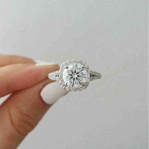 2 Carat Round Cut Diamond Engagement Ring for Women, Halo Ring Set, Wedding Ring, Christmas Gifts