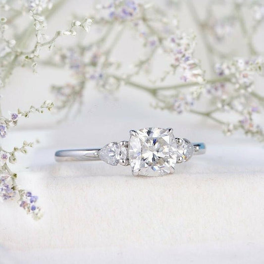 2.5 Carat Cushion Cut Diamond Engagement Ring for Women, Wedding Ring, Three Stone Ring