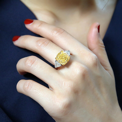 3 Carat Yellow Elongated Cushion Cut Diamond Engagement Ring for Women, Three Stone Ring, Wedding Ring