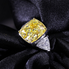 3 Carat Yellow Elongated Cushion Cut Diamond Engagement Ring for Women, Three Stone Ring, Wedding Ring