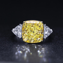3 Carat Yellow Elongated Cushion Cut Diamond Engagement Ring for Women, Three Stone Ring, Wedding Ring