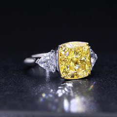 3 Carat Yellow Elongated Cushion Cut Diamond Engagement Ring for Women, Three Stone Ring, Wedding Ring