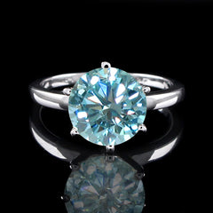 3 Carat Blue Round Cut Diamond Engagement Ring for Women, Wedding Ring