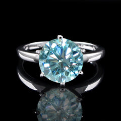 3 Carat Blue Round Cut Diamond Engagement Ring for Women, Wedding Ring