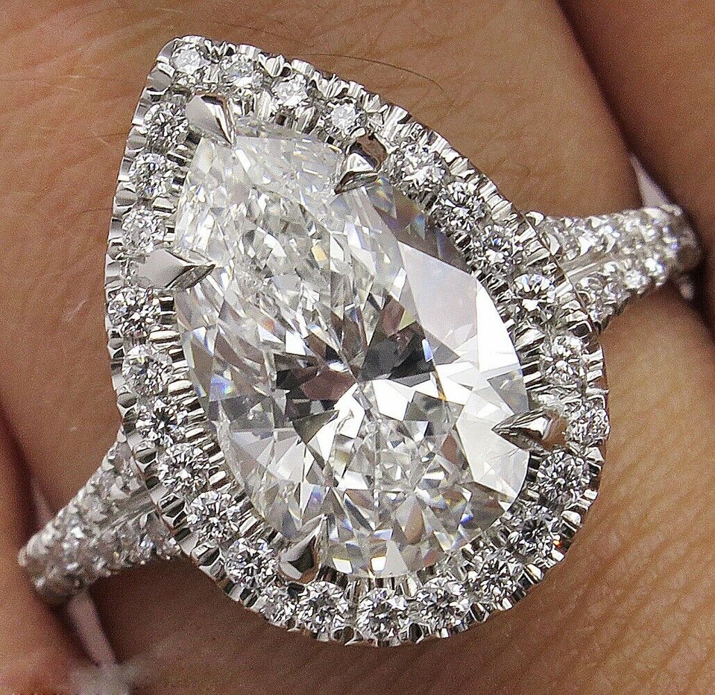 4 Carat Pear Cut Diamond Engagement Ring for Women, Wedding Ring