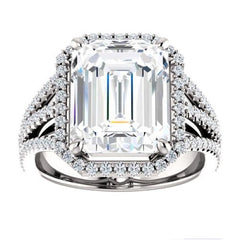 4 Carat Emerald Ring, CVD Lab Grown Diamond Ring, Halo Engagement Ring for Women, Christmas Gifts, Wedding Ring, Anniversary Gifts