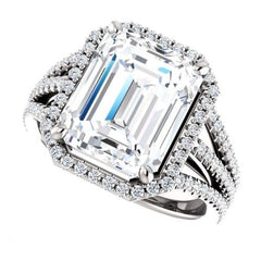 4 Carat Emerald Ring, CVD Lab Grown Diamond Ring, Halo Engagement Ring for Women, Christmas Gifts, Wedding Ring, Anniversary Gifts