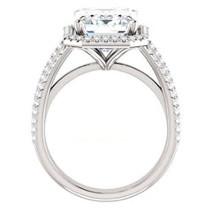 4 Carat Emerald Ring, CVD Lab Grown Diamond Ring, Halo Engagement Ring for Women, Christmas Gifts, Wedding Ring, Anniversary Gifts