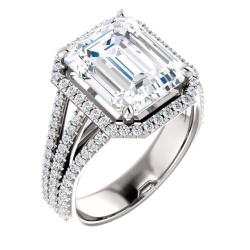 4 Carat Emerald Ring, CVD Lab Grown Diamond Ring, Halo Engagement Ring for Women, Christmas Gifts, Wedding Ring, Anniversary Gifts