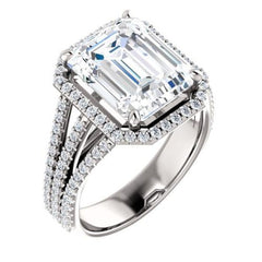 4 Carat Emerald Ring, CVD Lab Grown Diamond Ring, Halo Engagement Ring for Women, Christmas Gifts, Wedding Ring, Anniversary Gifts