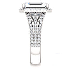 4 Carat Emerald Ring, CVD Lab Grown Diamond Ring, Halo Engagement Ring for Women, Christmas Gifts, Wedding Ring, Anniversary Gifts