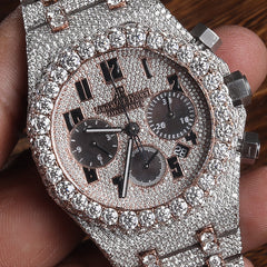 Alposh Audemars Piguet Swiss Eta Movement Rose Gold Full Iced Out Moissanite Diamond Watch