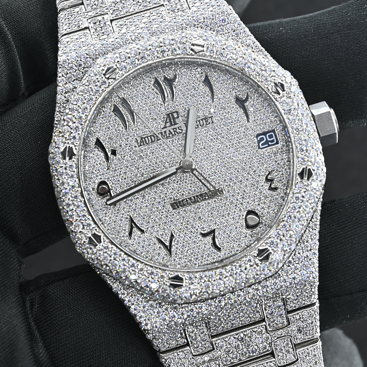 Alposh Audemars Piguet Swiss Eta Movement Full White Ice Out Moissanite Diamond Make Dial Plate In Arbic