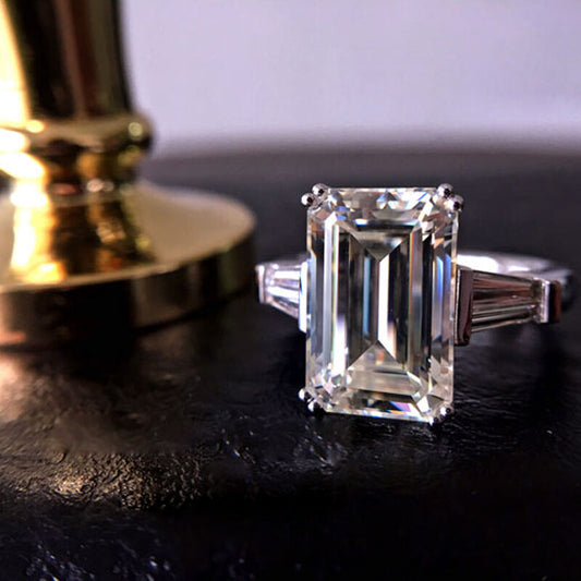 Carat Emerald Ring, Three Stone Engagement Ring for Women, Anniversary Gifts For Her, Wedding Ring