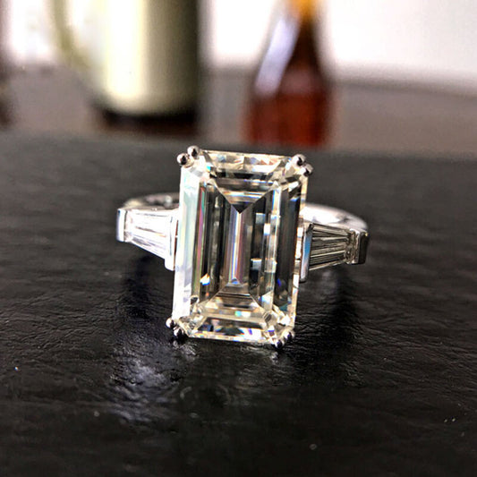 Carat Emerald Ring, Three Stone Engagement Ring for Women, Anniversary Gifts For Her, Wedding Ring