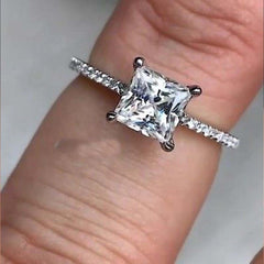 2 Carat Princess Cut CVD Lab Grow Diamond Engagement Ring for Women, Solitaire Accents Wedding Ring, Christmas Gifts