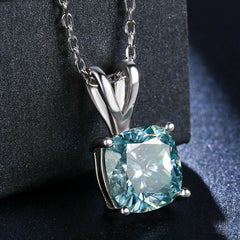 3 CT Blue Cushion Cut Diamond Charm Pendant For Women, Wedding Pendant, Christmas Gifts