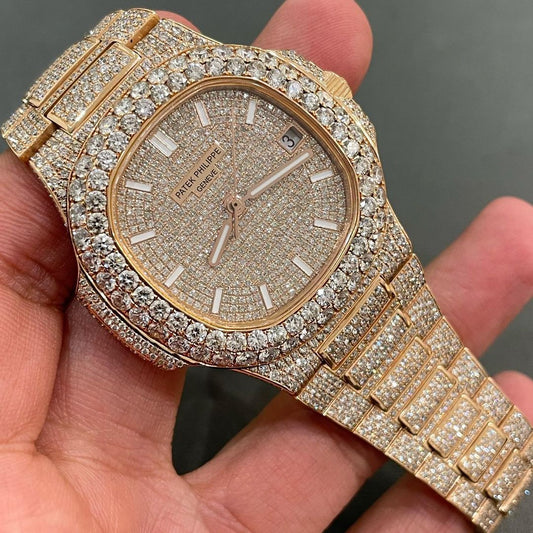 Iced Out Patek Philippe Nautilus Moissanite Watch | Patek Philippe Diamond Watch